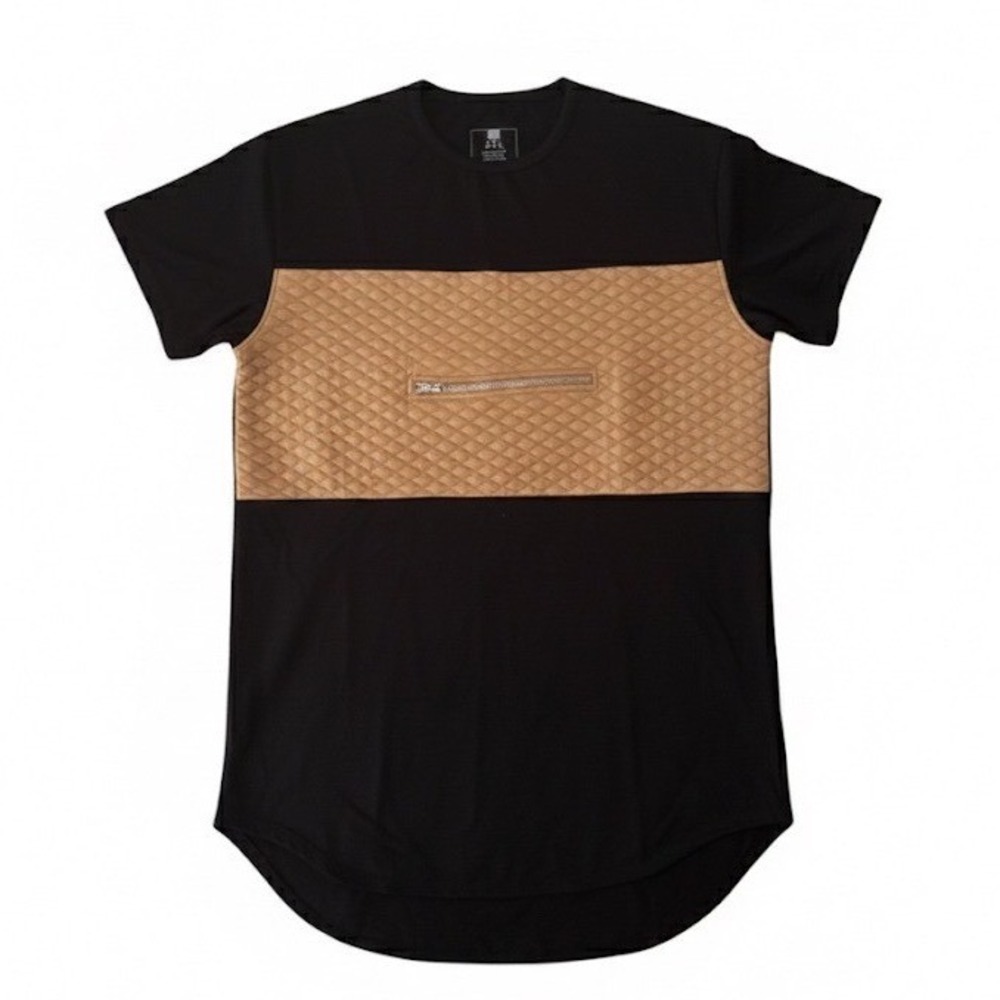 H&W Mens Black Quilted Zipper Pocket Longline T-shirt Tee‎ Sz 2XL Colorblock